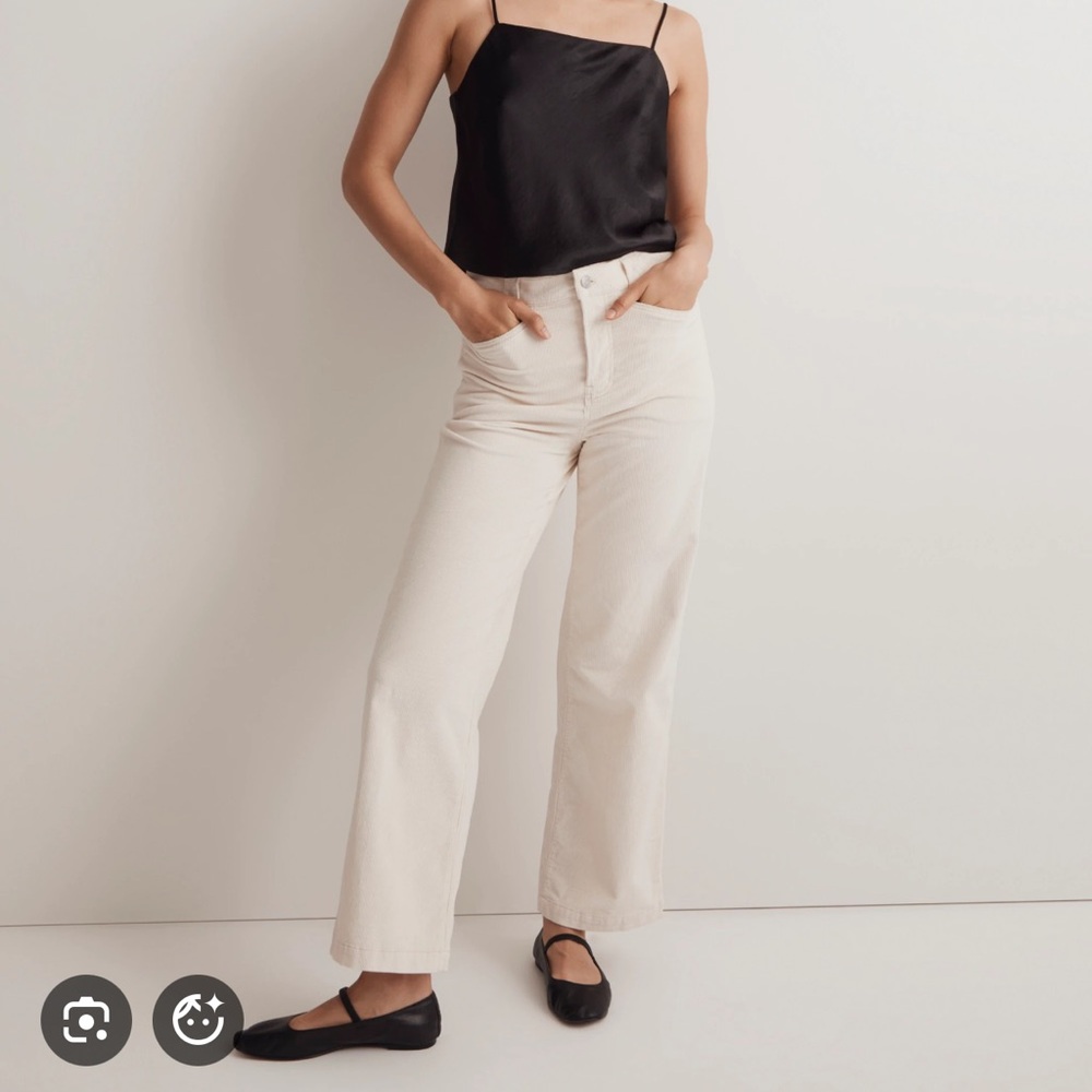 Madewell The Emmett Wide-Leg Crop Corduroy Pants in winter white 31
